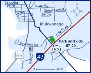 Map of Waukesha County park and ride lot Mukwonago (I-43/WIS 83) #6720