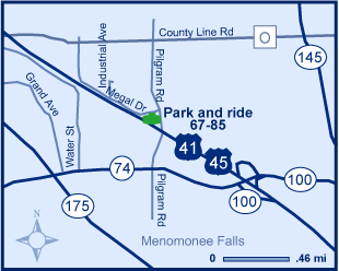 Map of Waukesha County park and ride lot Menomonee Falls (US 41/45/Pilgrim Rd.) #6785