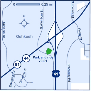 Map of Winnebago County park and ride lot Oshkosh (US 41/WIS 44/WIS 91) #7001