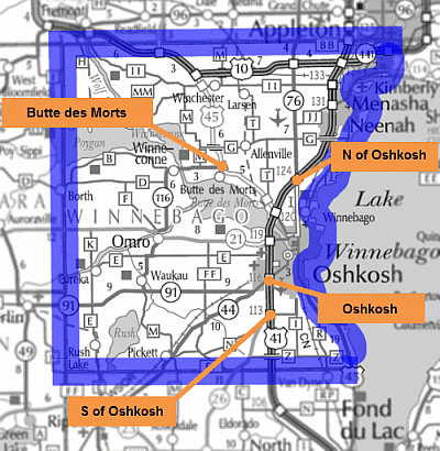 Map of Winnebago County park and ride lots