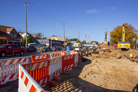 Construction along University Avenue near businesses
